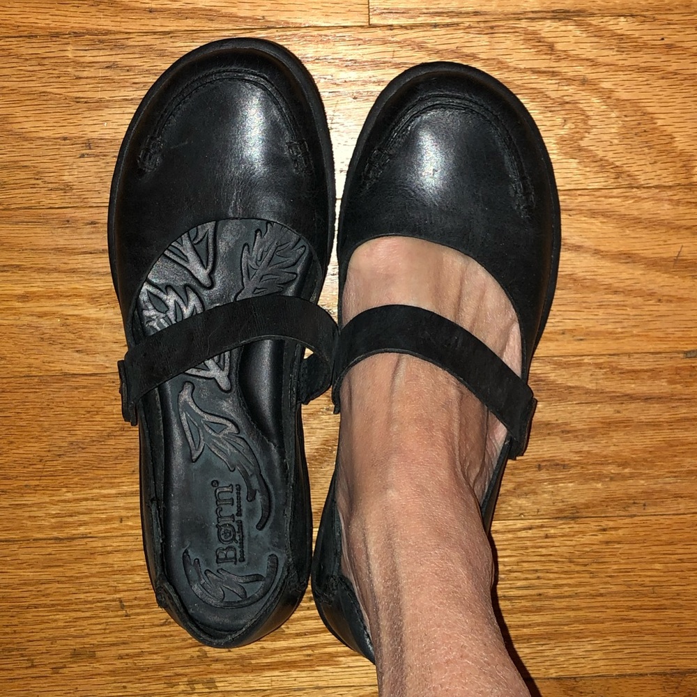 Black Born Flats. Button on the side